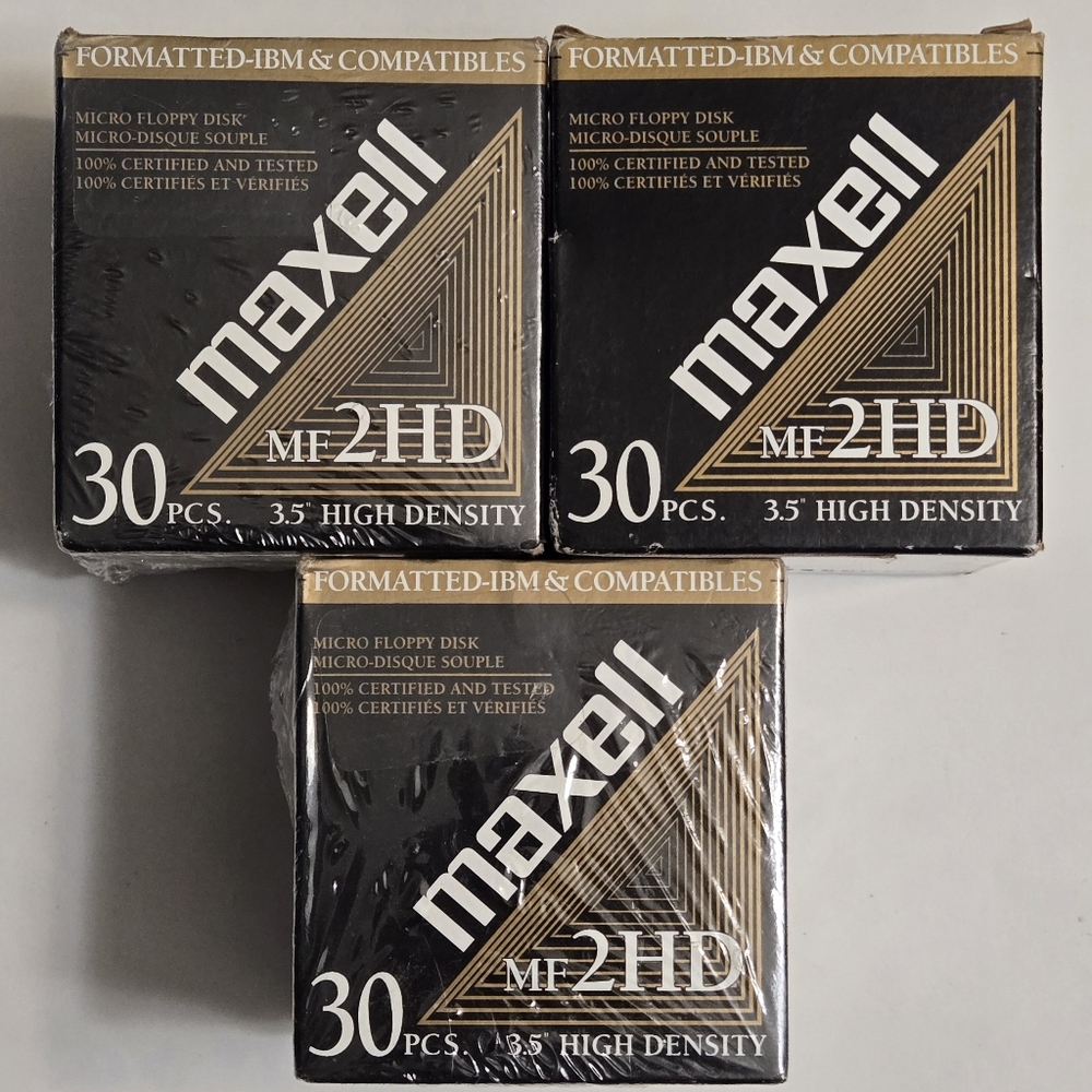 Maxell 3.5" High Density Floppy Disks - 30 pcs. Bundle of 3 (90 pcs. total)